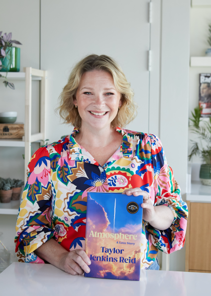 Joanna Page launches Radio Times Book Club holding "Atmosphere" by Taylor Jenkins Reid