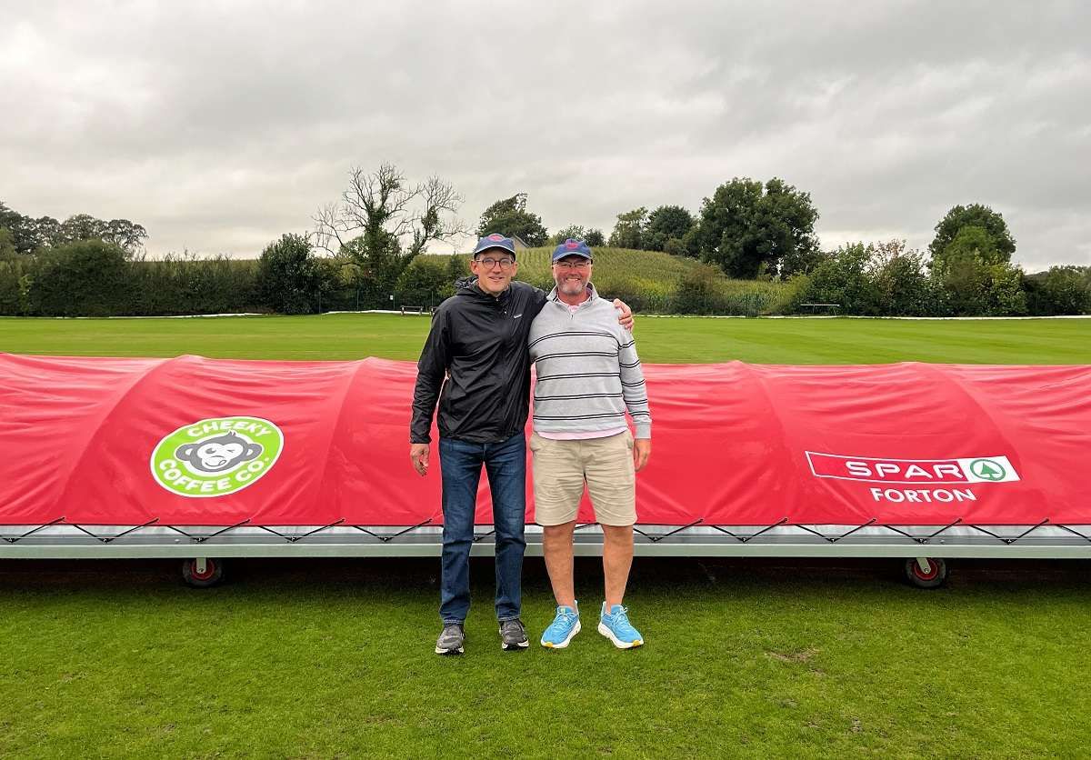 Jonty Collinson and Mark Follen sponsor new covers at local cricket club