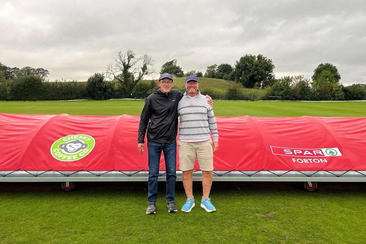 Jonty Collinson and Mark Follen sponsor new covers at local cricket club