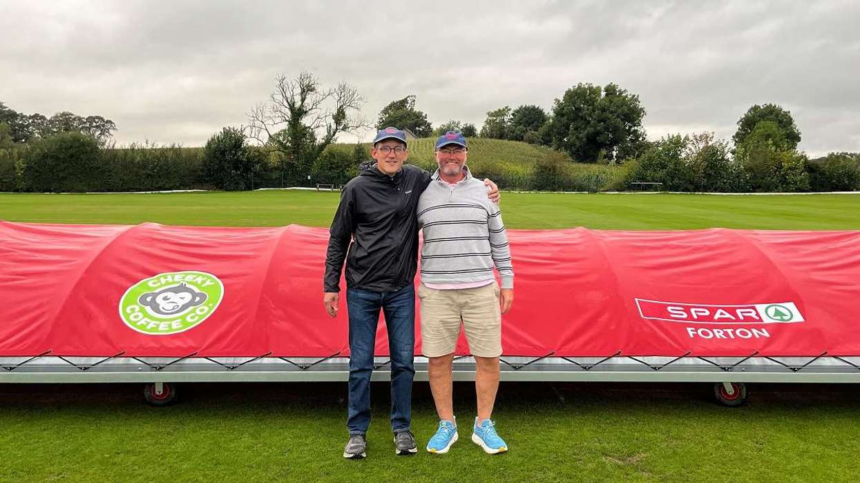 Jonty Collinson and Mark Follen sponsor new covers at local cricket club