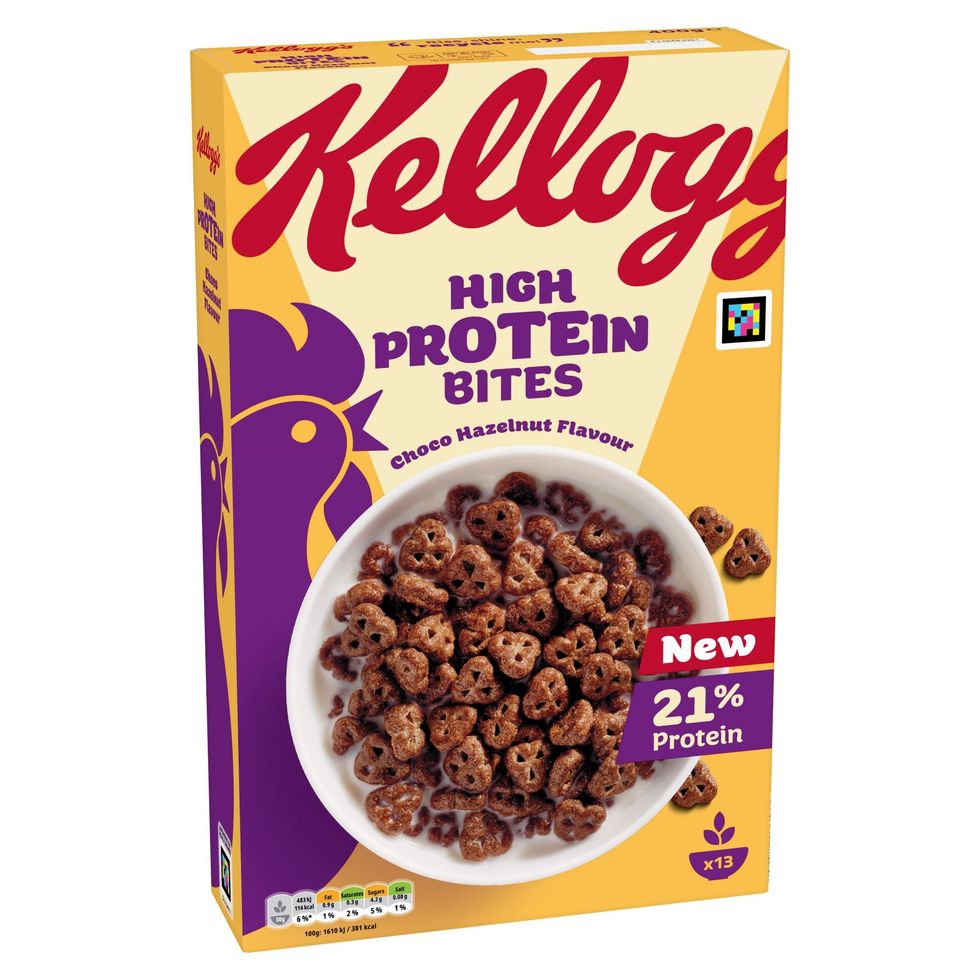 Kellogg\u2019s High Protein Bites cereal in Choco Hazelnut with 21% plant protein
