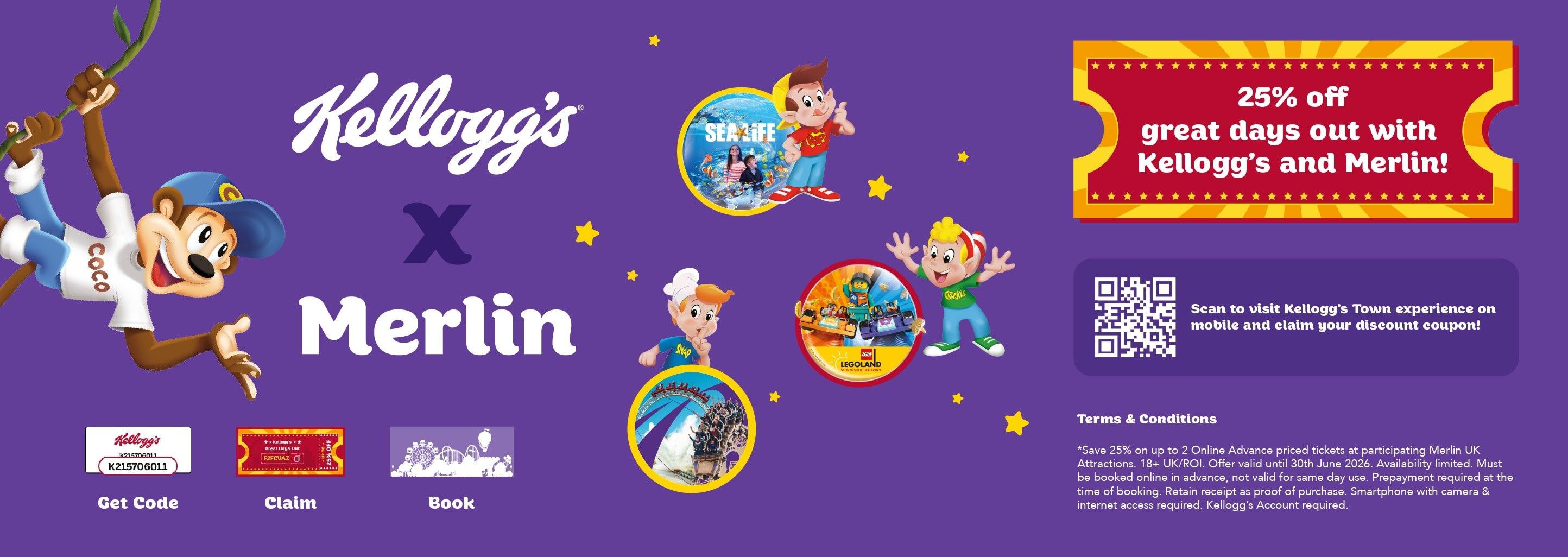 Kellogg’s promo offers 25% off Merlin UK attraction tickets with packs like Coco Pops, Corn Flakes