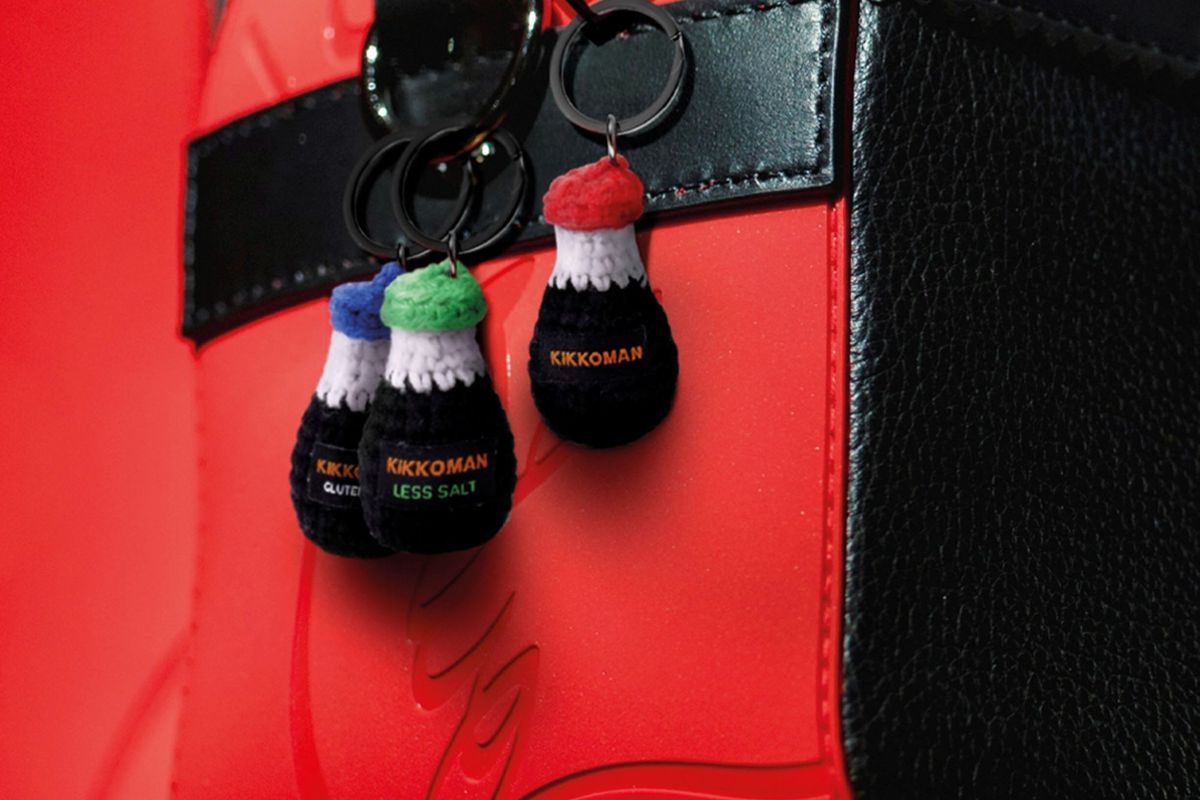 Kikkoman 150ml soy sauce bottles with free knitted keyring charm attached