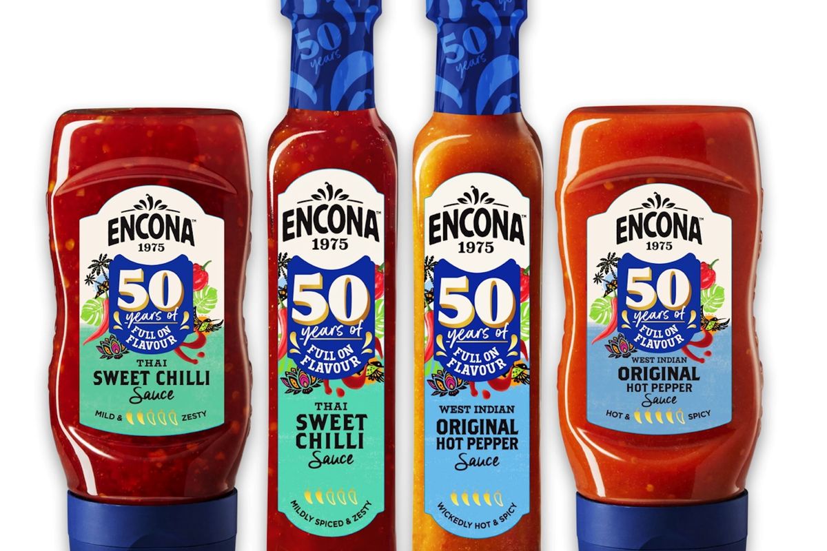 Limited-edition Encona 50th anniversary bottle with red and gold packaging in-store