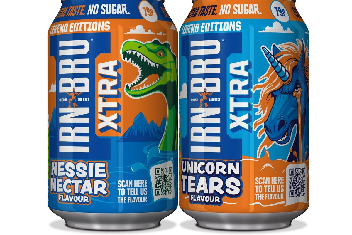 Limited Edition IRN-BRU XTRA Legends cans: Nessie Nectar and Unicorn Tears mystery flavours