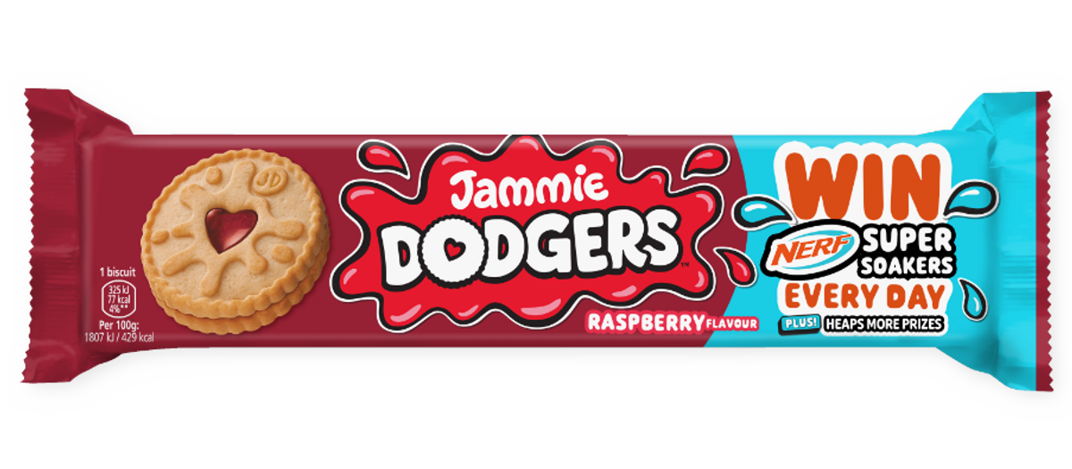 Limited-edition Jammie Dodgers NERF SuperSoaker with red heart branding for summer promo