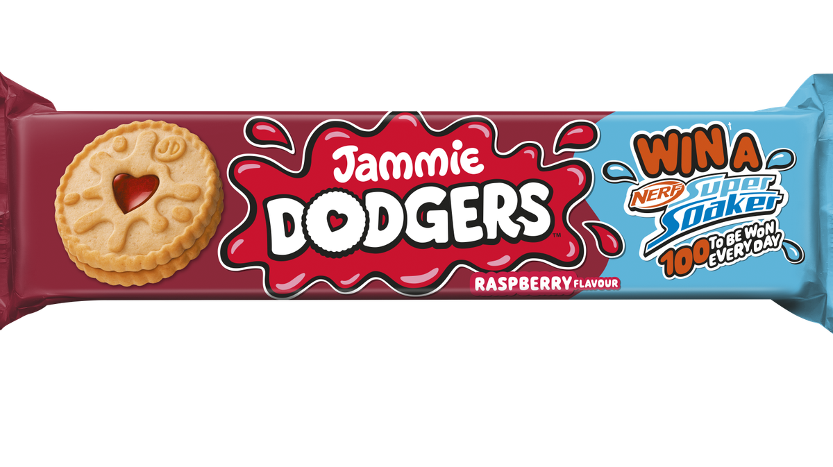 Limited-edition Jammie Dodgers NERF SuperSoaker with red heart branding for summer promo