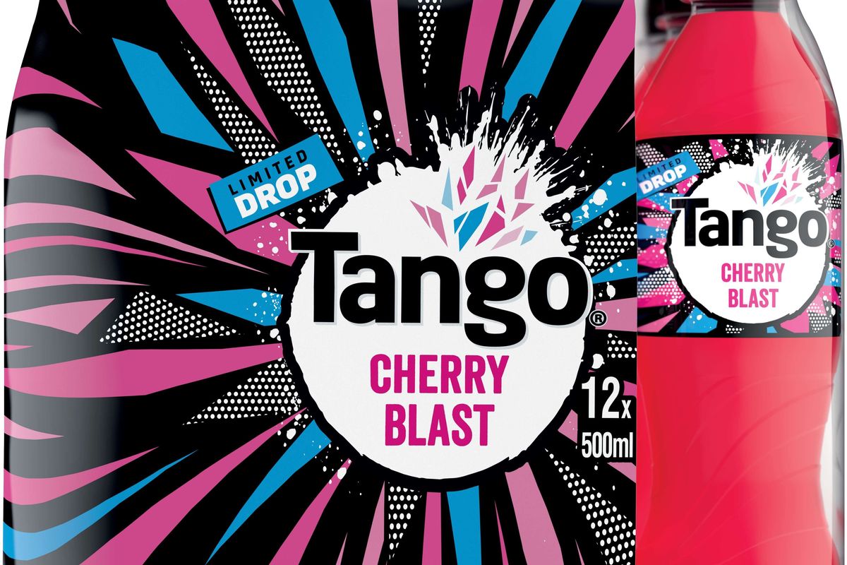 Limited edition Tango Blast 500ml cans featuring Raspberry and Cherry flavors
