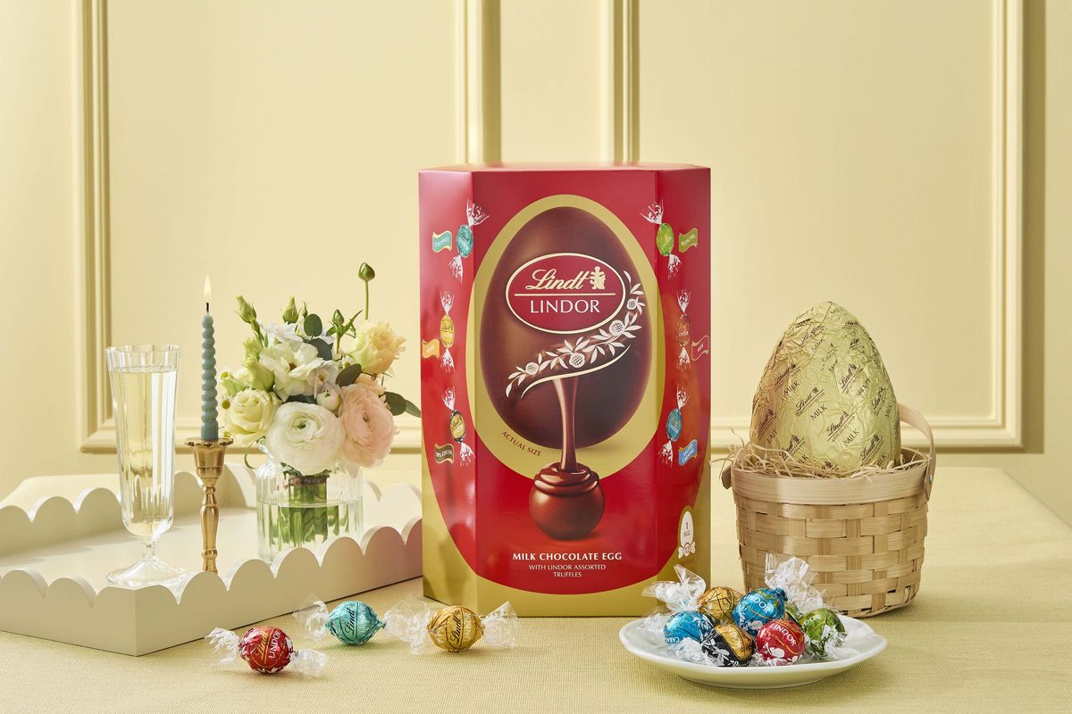 LINDOR Rainbow Easter Egg 310g with assorted truffles – Milk, White, Dark, and Salted Caramel
