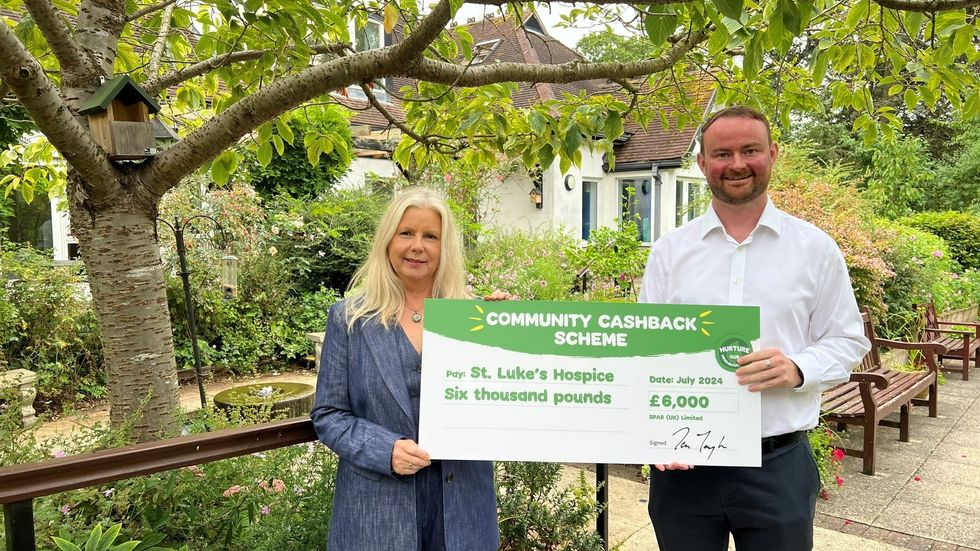 Lindsey Bennister Chief Executive and John Clifford Corporate Partnerships Manager of St Lukes Hospice Community Cashback 2024 2