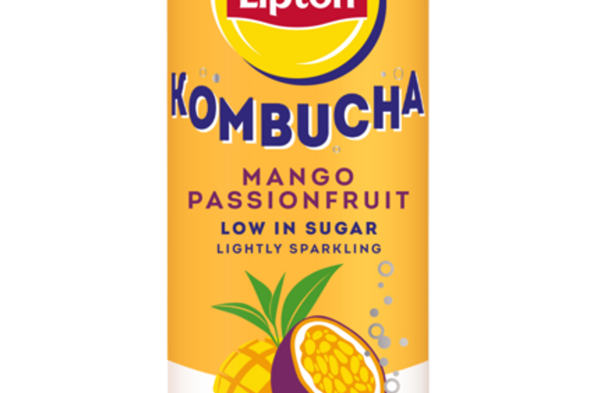 Lipton Kombucha range featuring Strawberry Mint, Raspberry, and Mango Passionfruit flavours.
