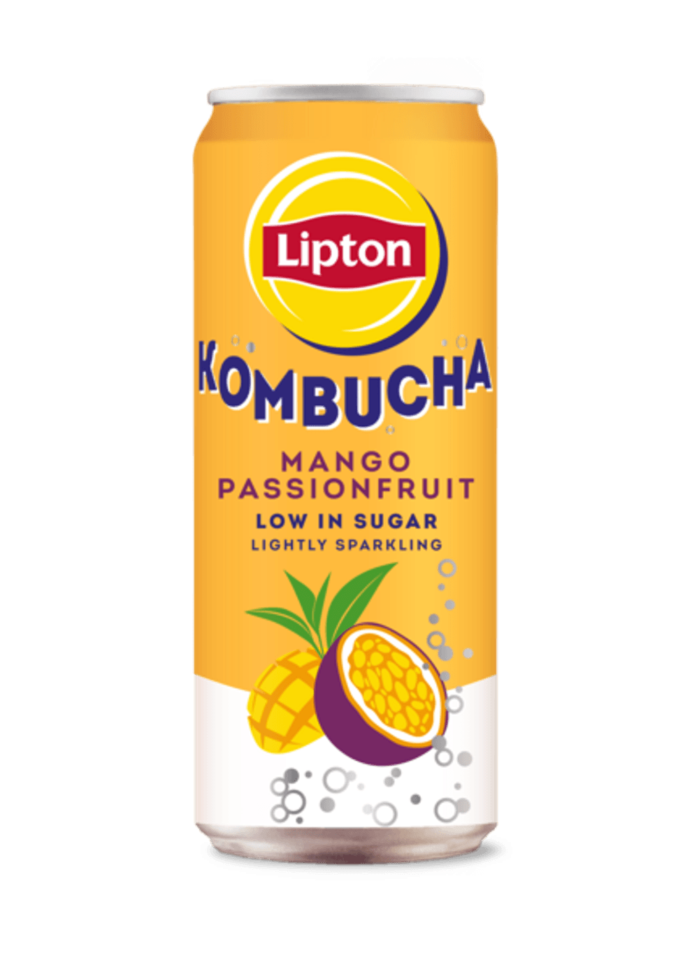 Lipton Kombucha range featuring Strawberry Mint, Raspberry, and Mango Passionfruit flavours.