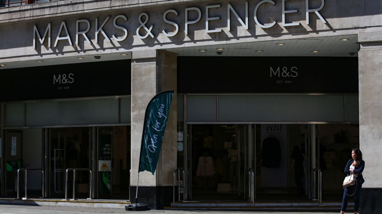 Marks & Spencer store sign with online clothing order notice after cyberattack