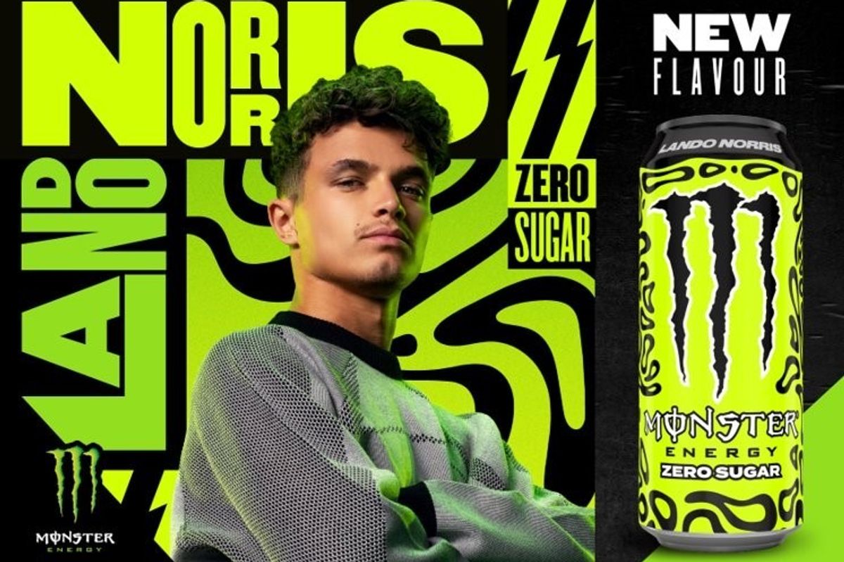 Monster Zero Sugar energy drink with Lando Norris in Melon Yuzu flavour