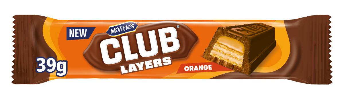 New McVitie’s Club Layers Orange bar with chocolate, orange cream, and crisp wafer layers