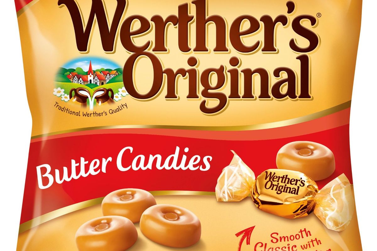 New Werther’s Original caramel packaging lineup with vibrant colours on retail shelf