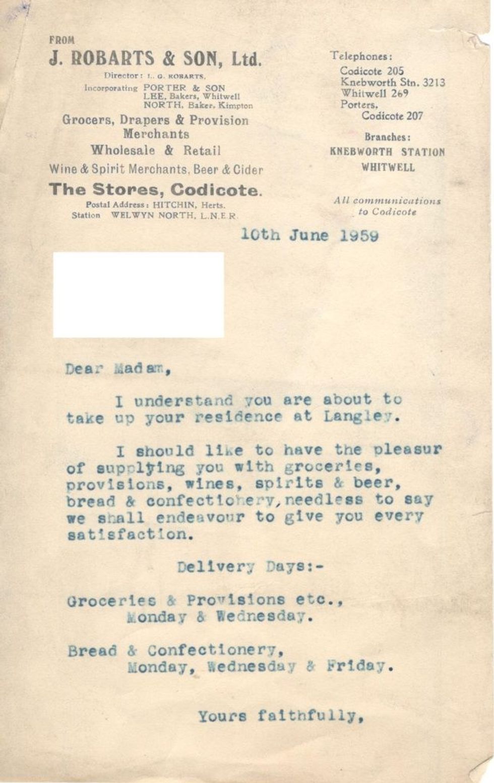 Old Documents 1959 Letter amended
