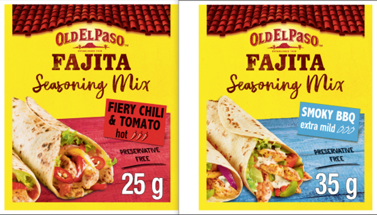 Old El Paso Fiery Chili & Smoky BBQ Extra Mild fajita seasoning packs