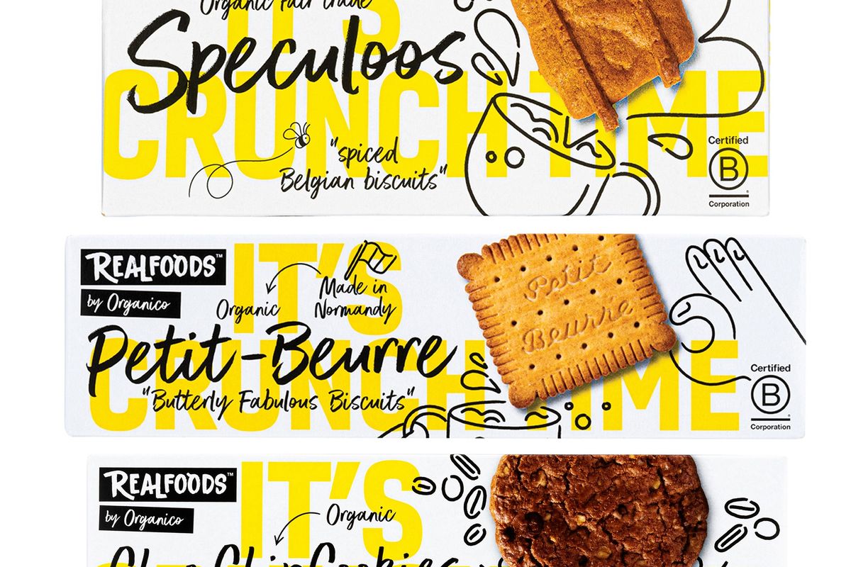 Organico vegan biscuits range including Choc Chip, Speculoos, and Petit Beurre