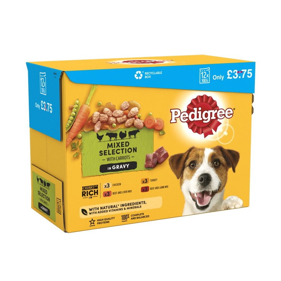 Pedigree Adult Wet Dog Food Pounches in Mixed Gravy 12 x 100g PMP