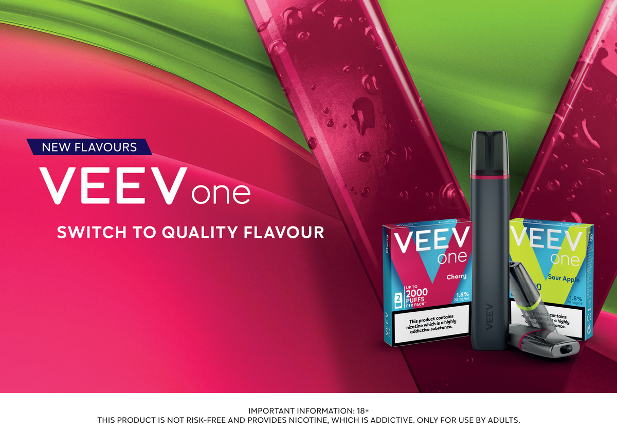 Philip Morris Veev One vaping device with new Sour Apple and Cherry flavour pods