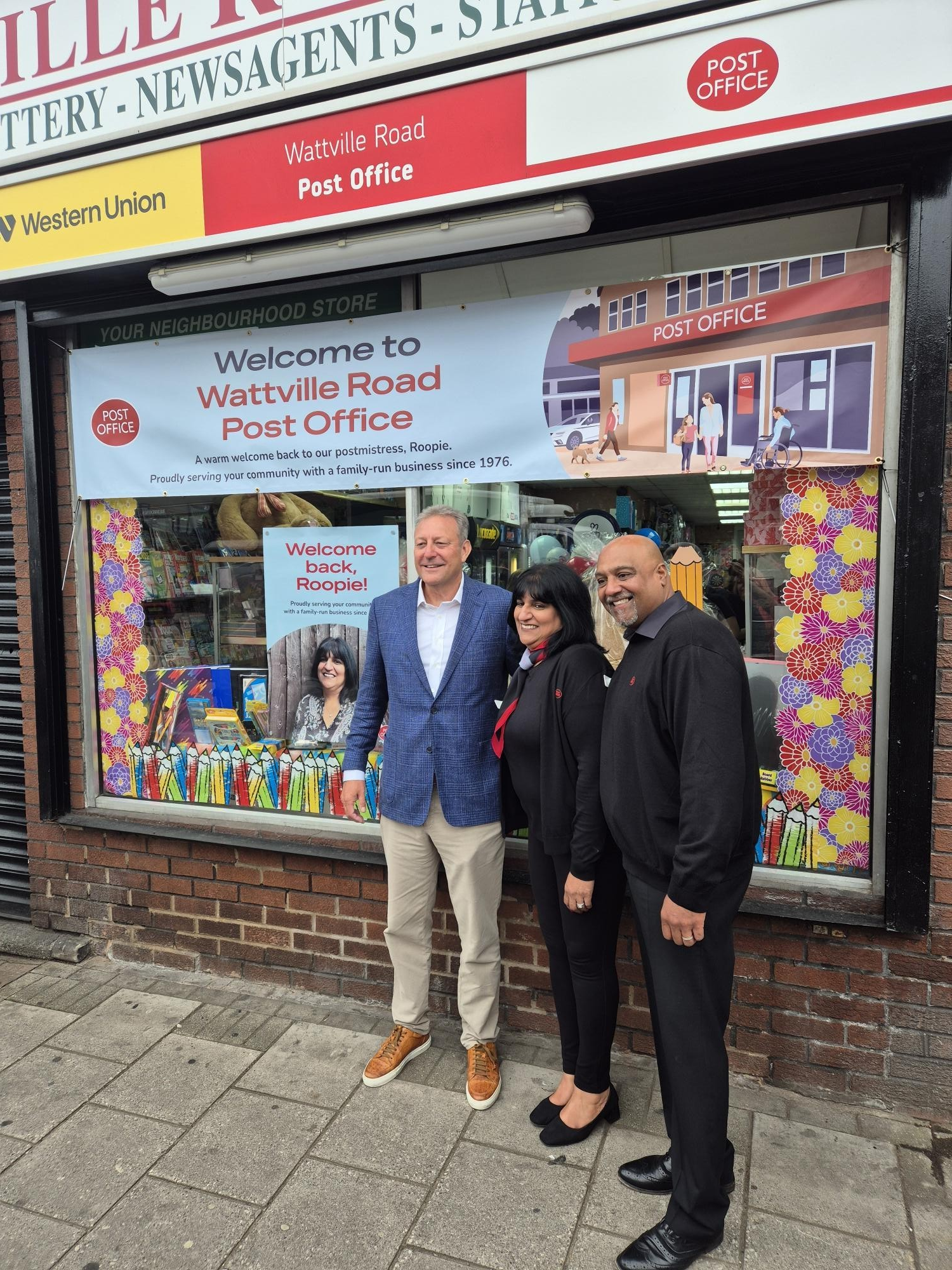 Post Office chairman Nigel Railton attended the event celebrating Roopie Gill's reappointment as postmistress