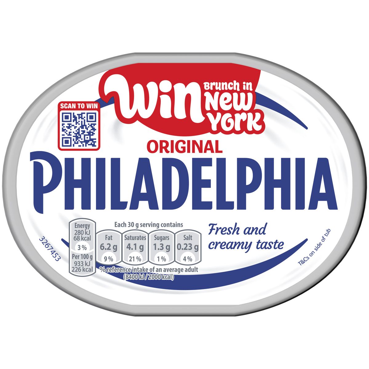 Promotional pack of Philadelphia cream cheese offering brunch trip to New York City 
