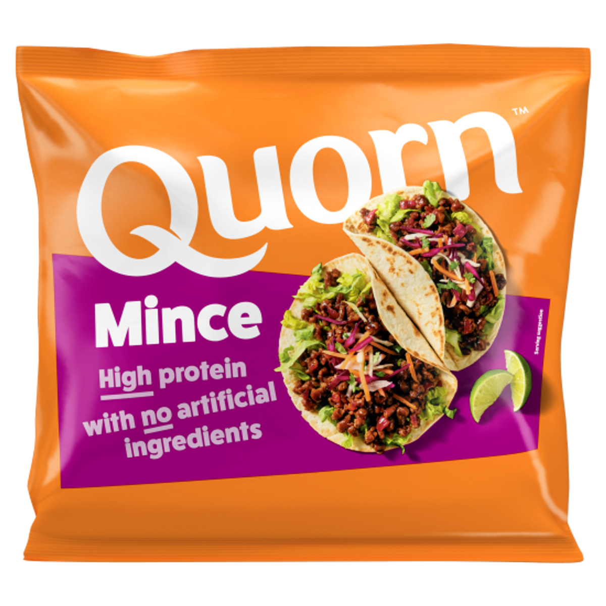 Quorn Mince high protein meat-free product with no artificial ingredients in new orange and purple pack