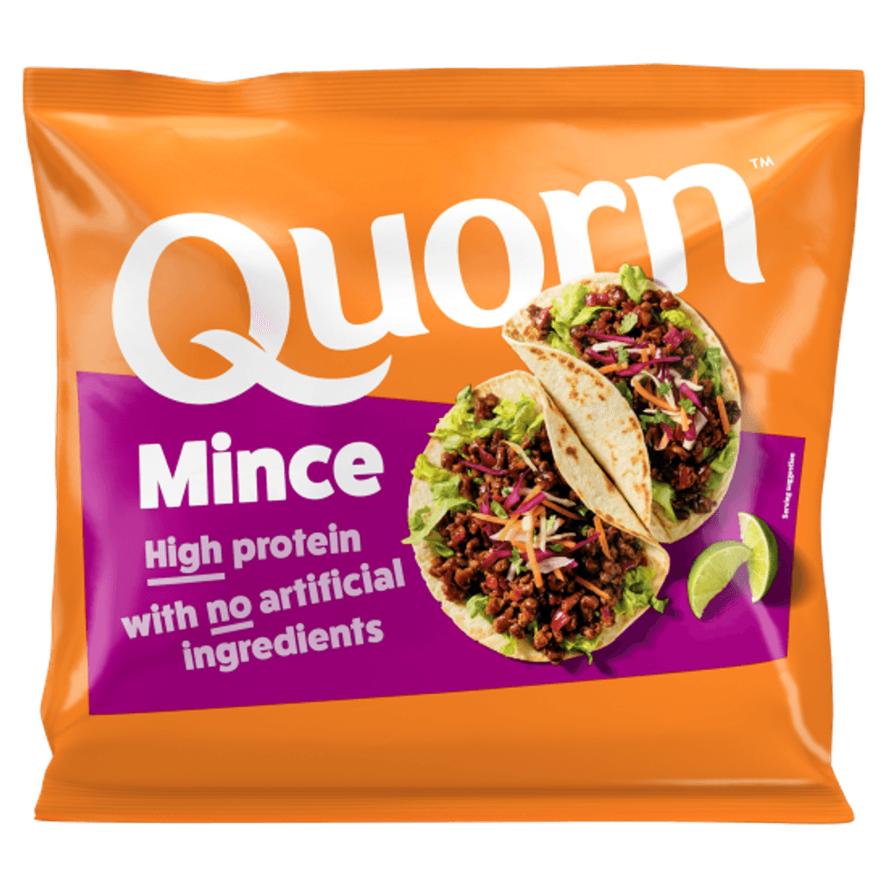 Quorn Mince high protein meat-free product with no artificial ingredients in new orange and purple pack