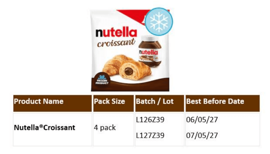 recall notice for Ferrero Nutella Croissants