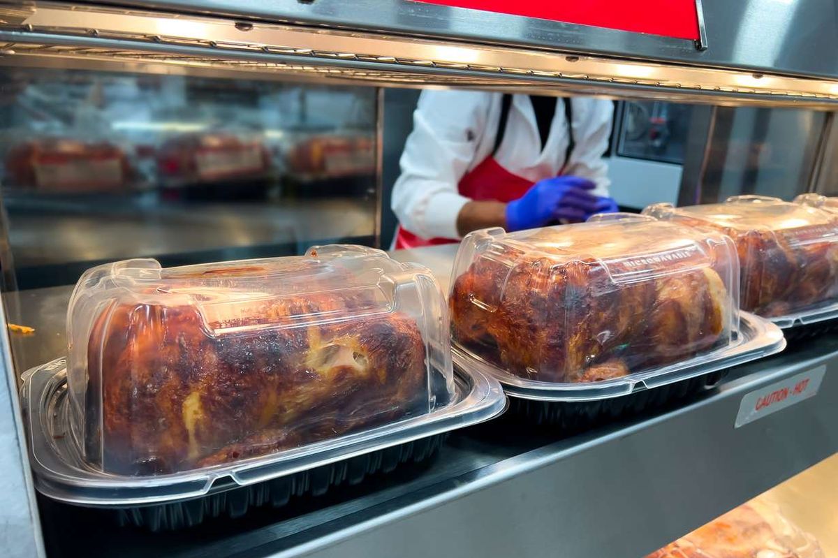 rotisserie chickens for sale at Morrisons