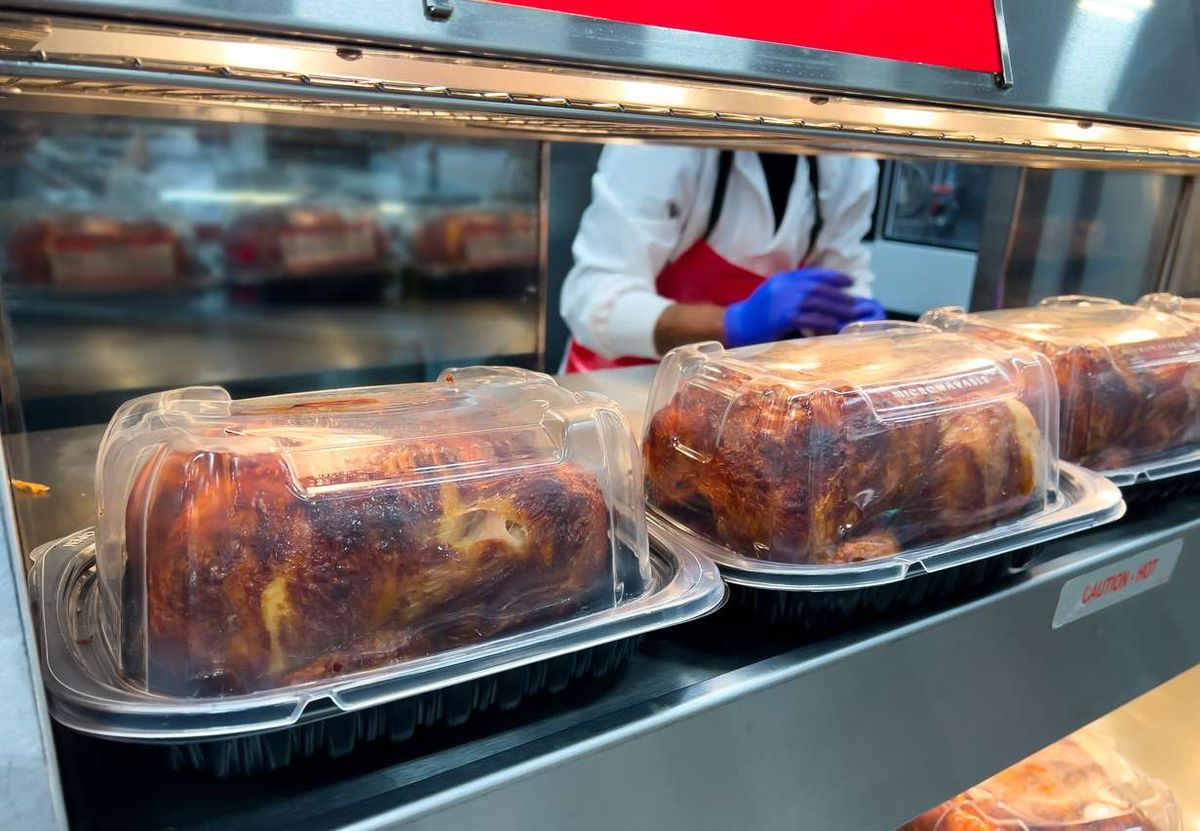 rotisserie chickens for sale at Morrisons