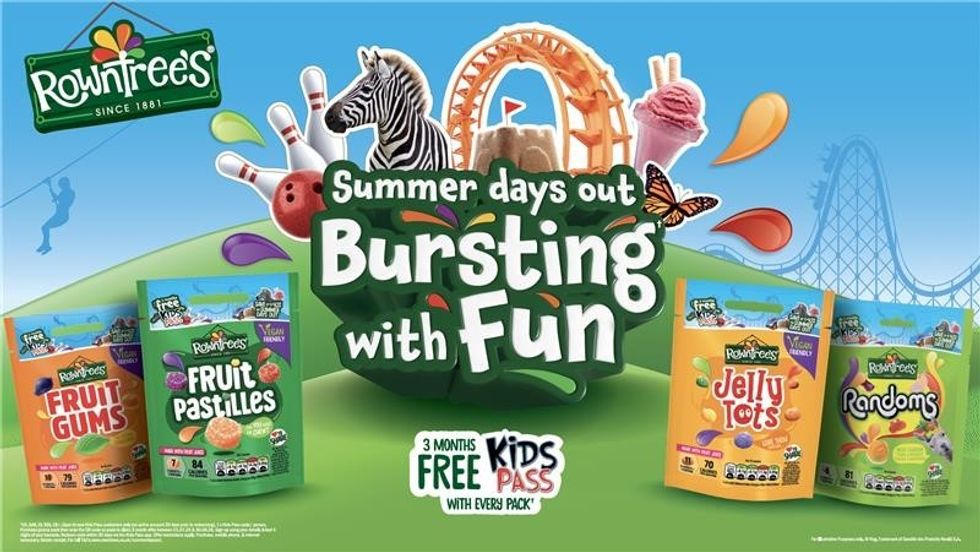 Rowntree\u2019s summer promo packs with Kids Pass offer, featuring five sweet varieties.