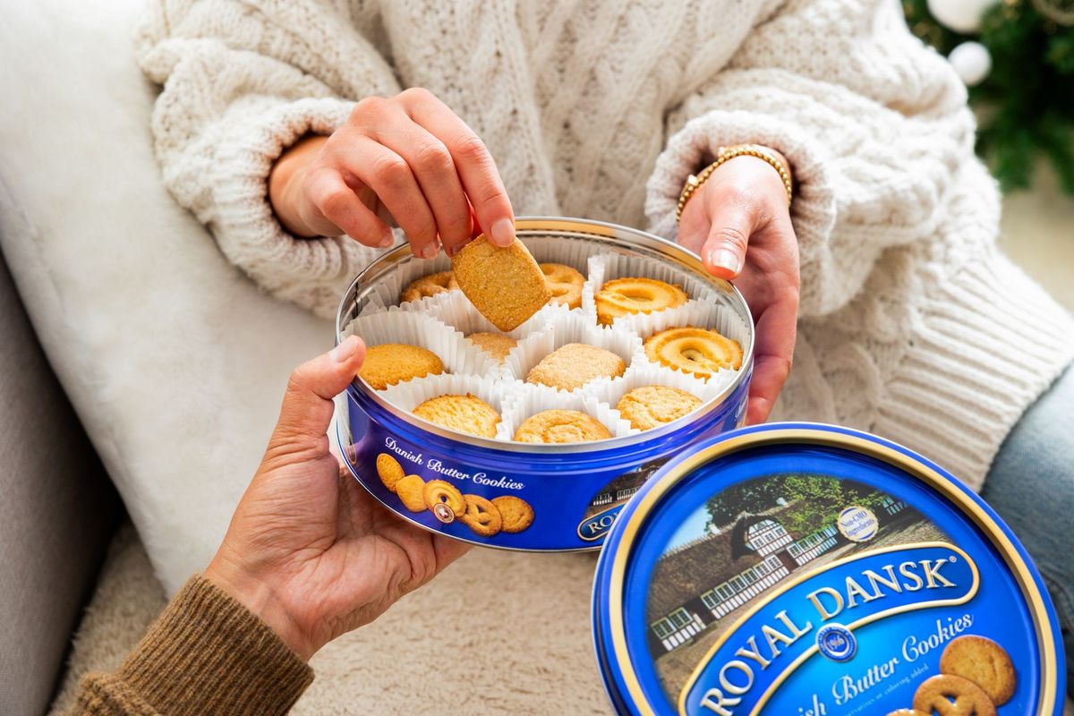 Royal Dansk butter cookies in blue tins now distributed in UK by FBC