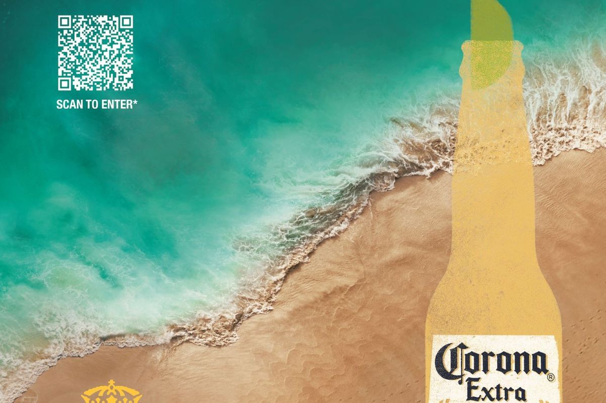 Scan to win a trip to Corona Island in Corona’s 100-year celebration beach promo