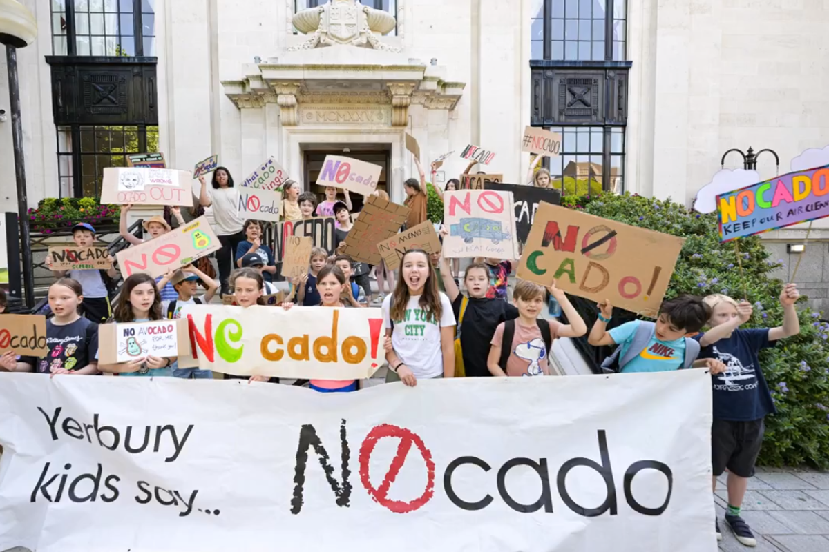 NOcado: Children take to streets in protest over plans for Ocado depot next to school