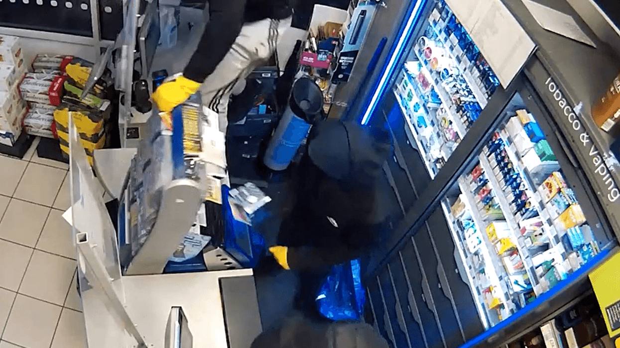 Screengrab of shoplifters targeting a Co-op in Hackney, London