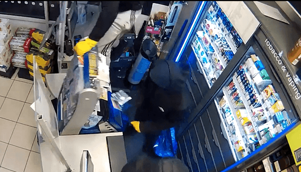 Screengrab of shoplifters targeting a Co-op in Hackney, London