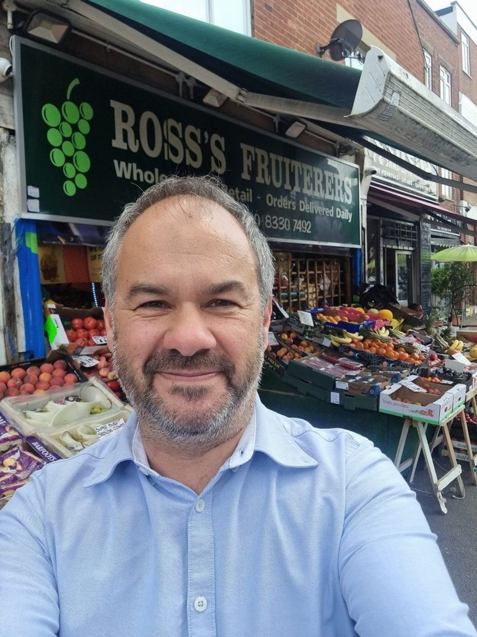 Scully selfie with still life fruit