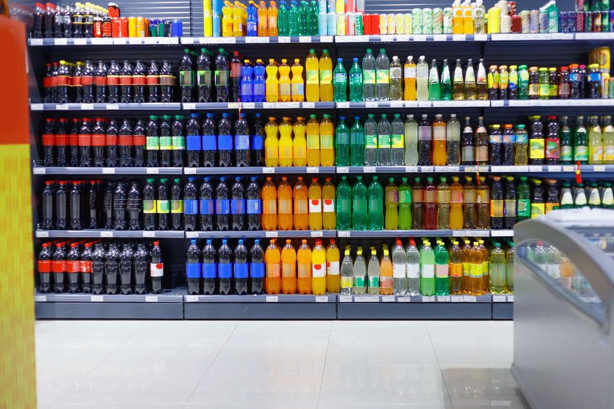 Shelves with sugary drinks