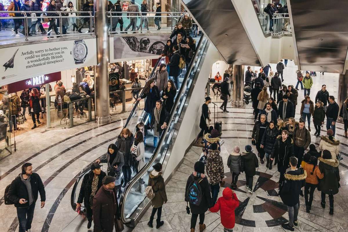 Shoppers inside One Canada Square Mall in Canary Wharf, London