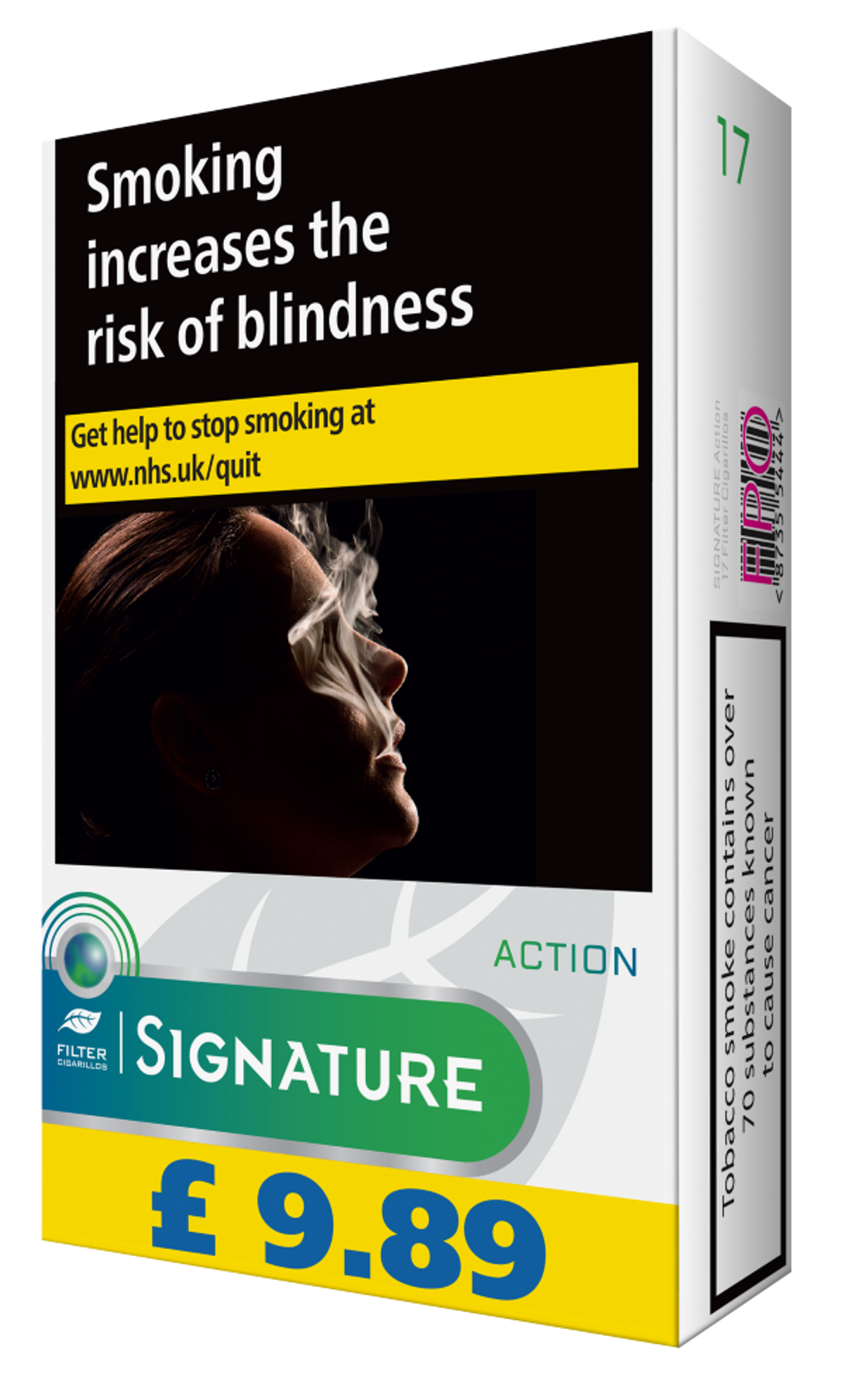 Signature Action menthol cigarillos 17-pack with price-marked label