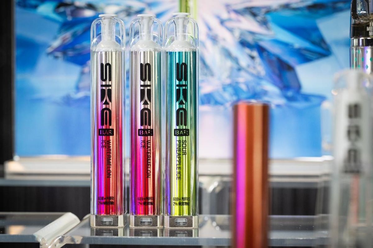 SKE Bar reusable vape on UK retail shelf, compliant with 2025 ban