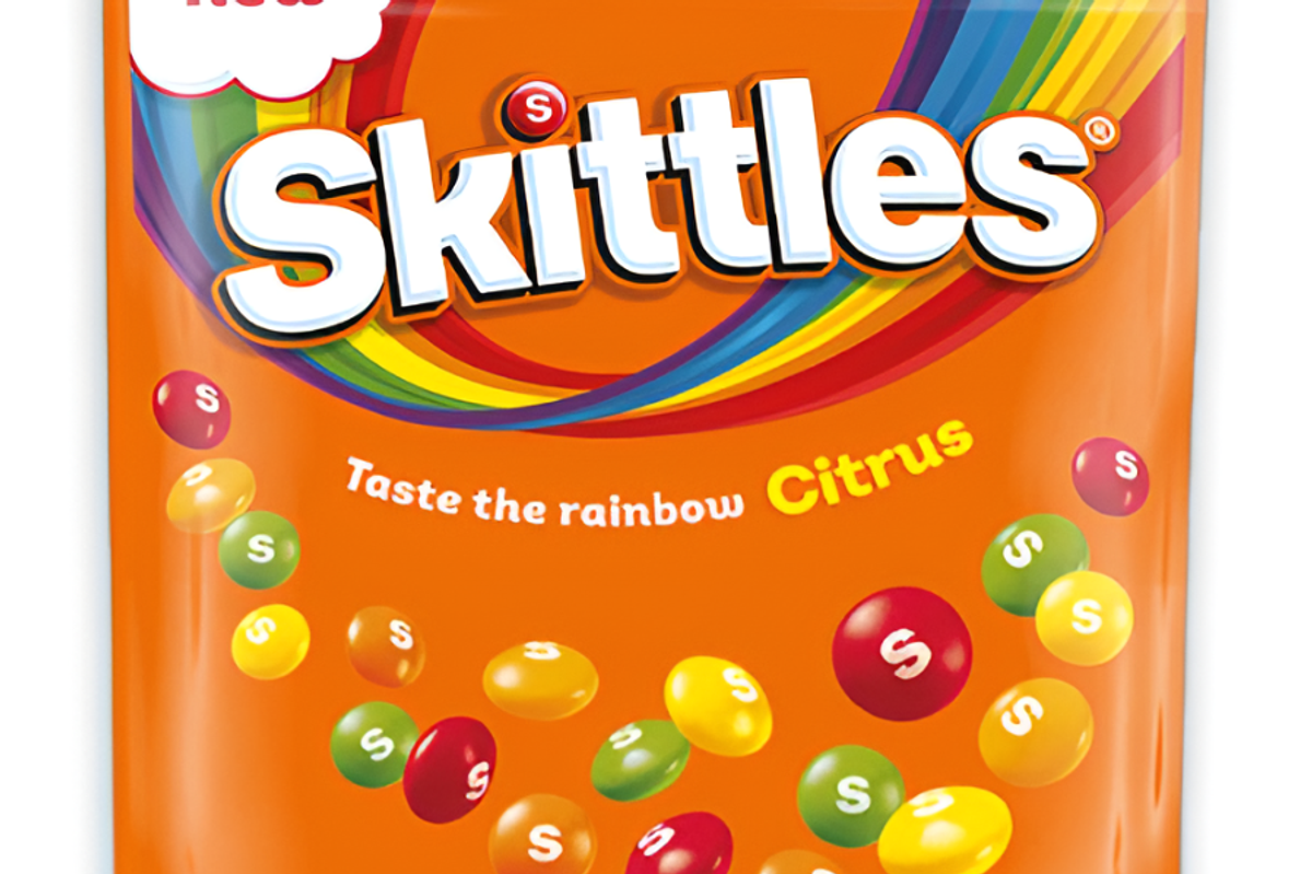 Skittles Citrus candy bag featuring Orange, Lemon, and Lime flavors