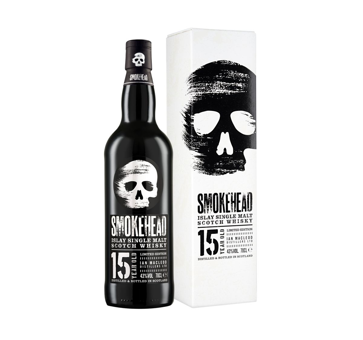 Smokehead 15-Year-Old bottle with skull design and smoky whisky notes