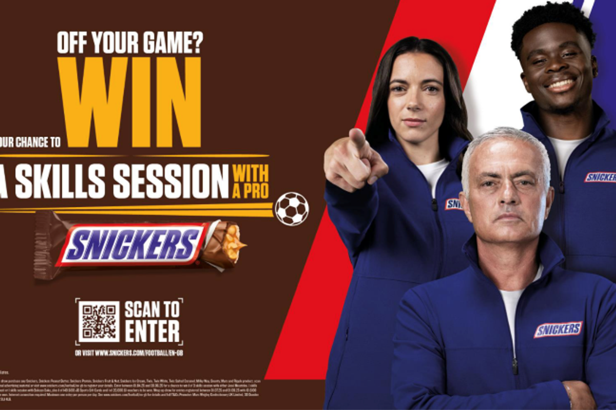 Snickers Off Your Game football campaign featuring Mourinho, Bonmatí, and Saka