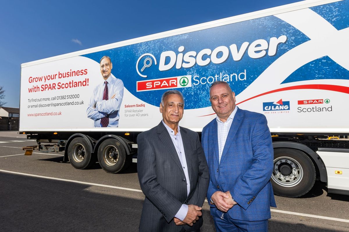 SPAR Scotland lorry with Discover SPAR Scotland branding and retailer Saleem Sadiq