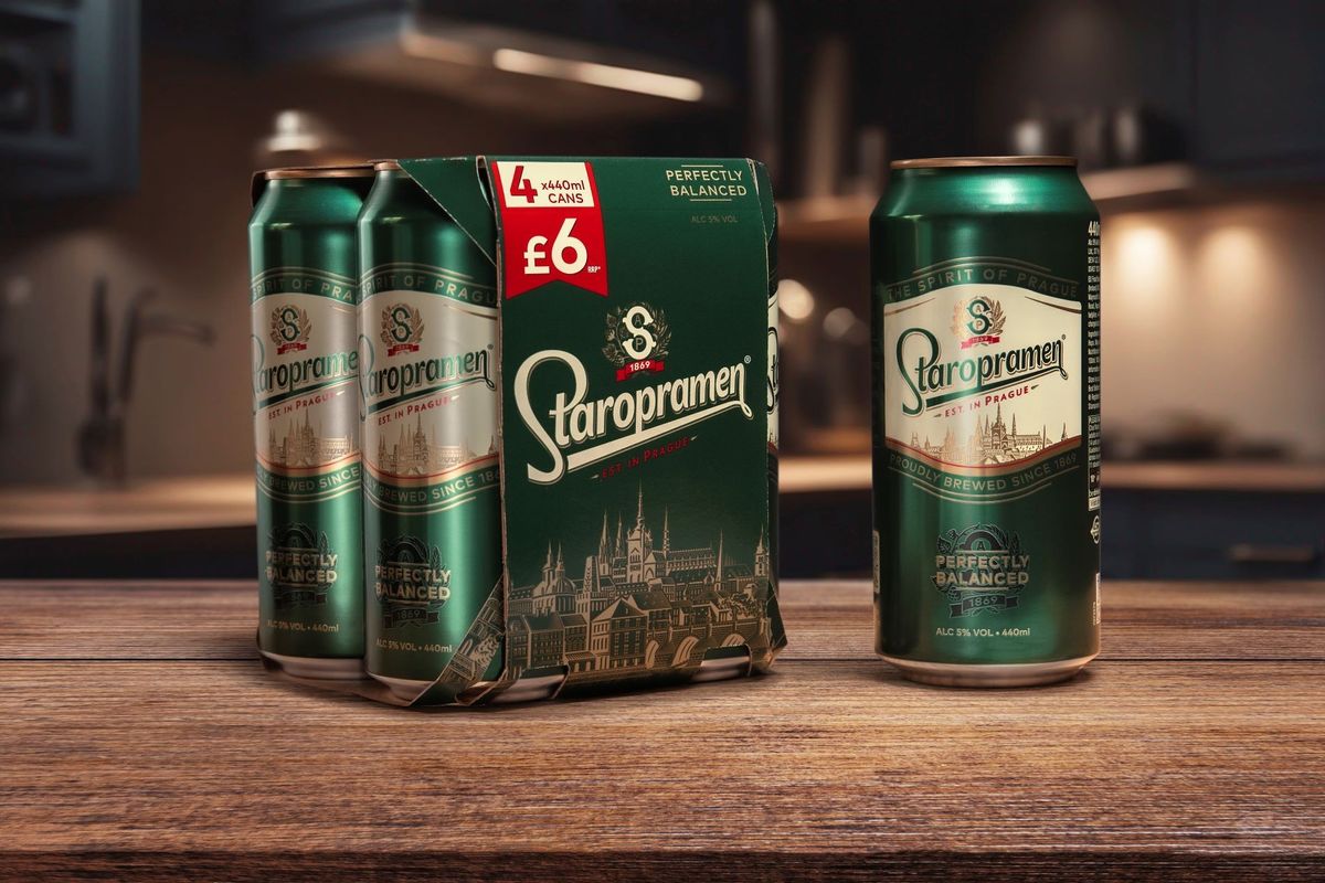 Staropramen 4x440ml price-marked multipack in recyclable sleeve