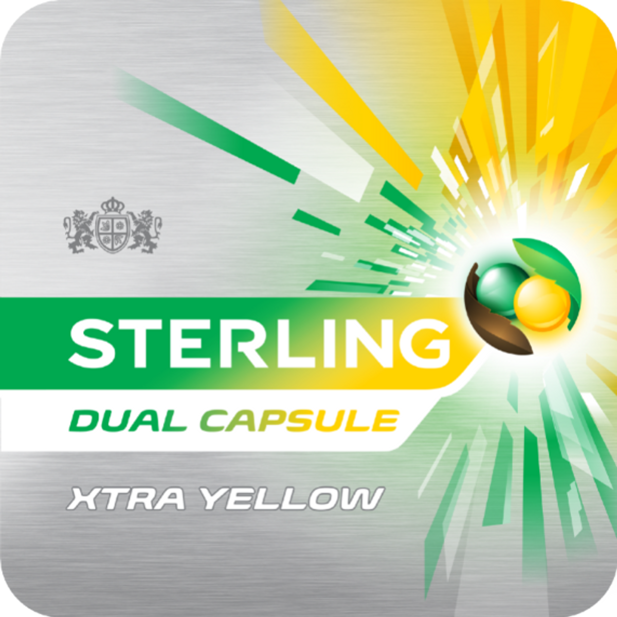 Sterling Dual Capsule Xtra Yellow pack with lemon and peppermint flavour capsules