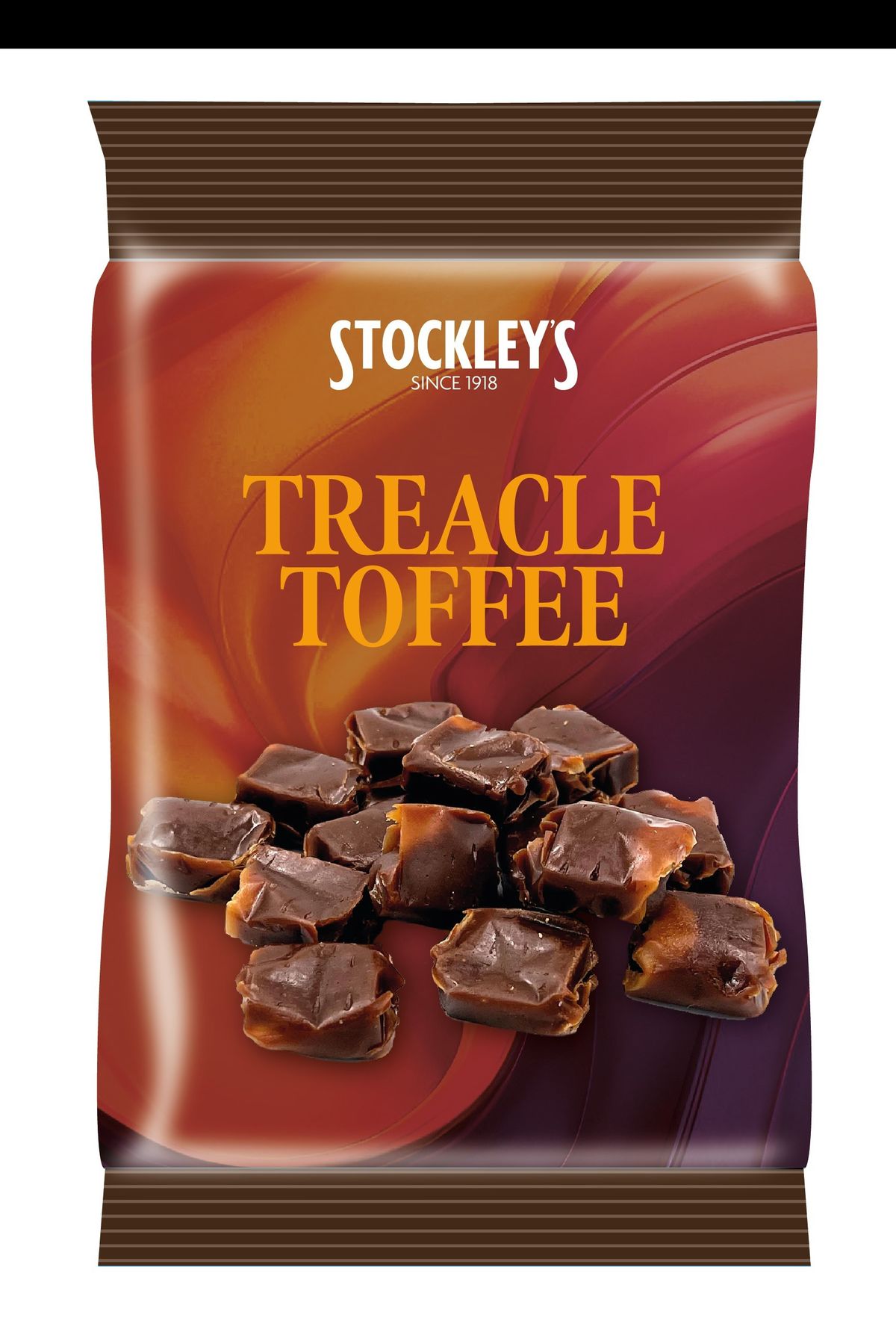 Stockley’s Treacle Toffee pack featuring rich, nostalgic toffee in retro-inspired packaging.